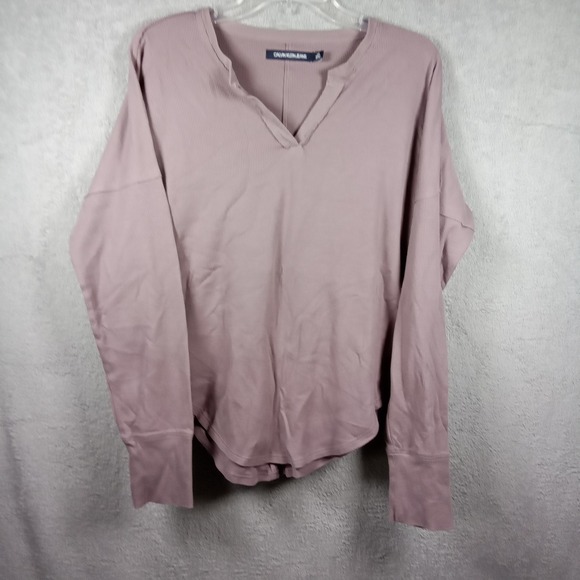 Calvin Klein Jeans Tops - Calvin Klein Jeans Womens L Dusty Mauve Waffle Knit Thermal V-Neck Top Oversized